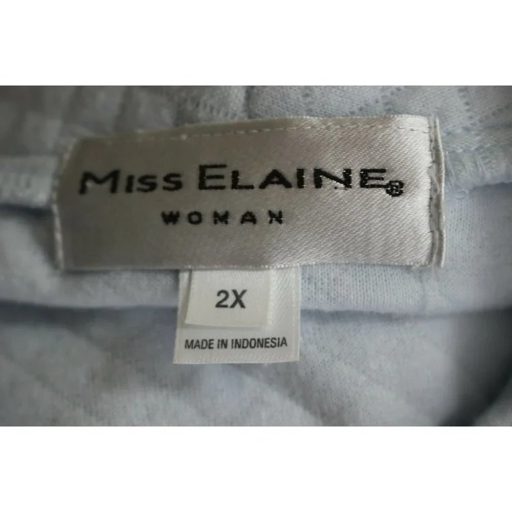 Miss Elaine Woman Blue Quilted Floral Embroidered Zip Fleece Robe Size XL